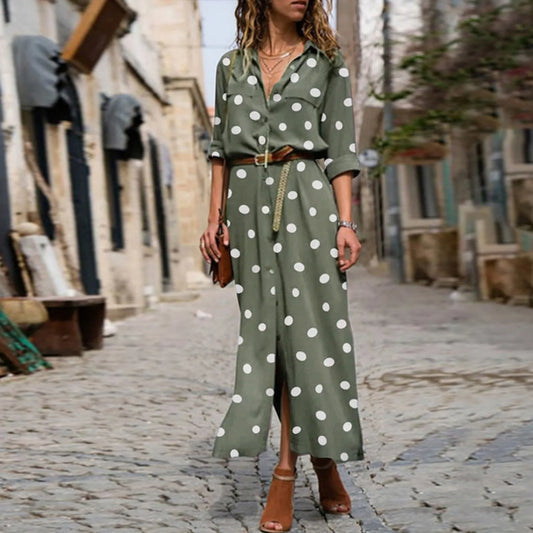 The Stylish Women's Polka Dot Button-Up Lapel Dress from Aark