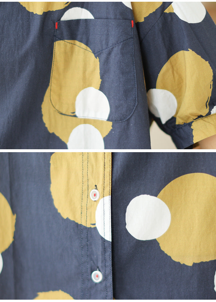 Summer New Literary Flower Design - Loose Polka Dot Short Sleeve Shirt For Women