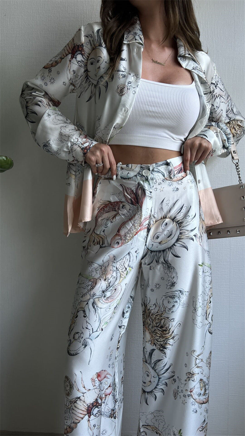 Long-sleeved Top Wide Leg Pants Two-piece Set