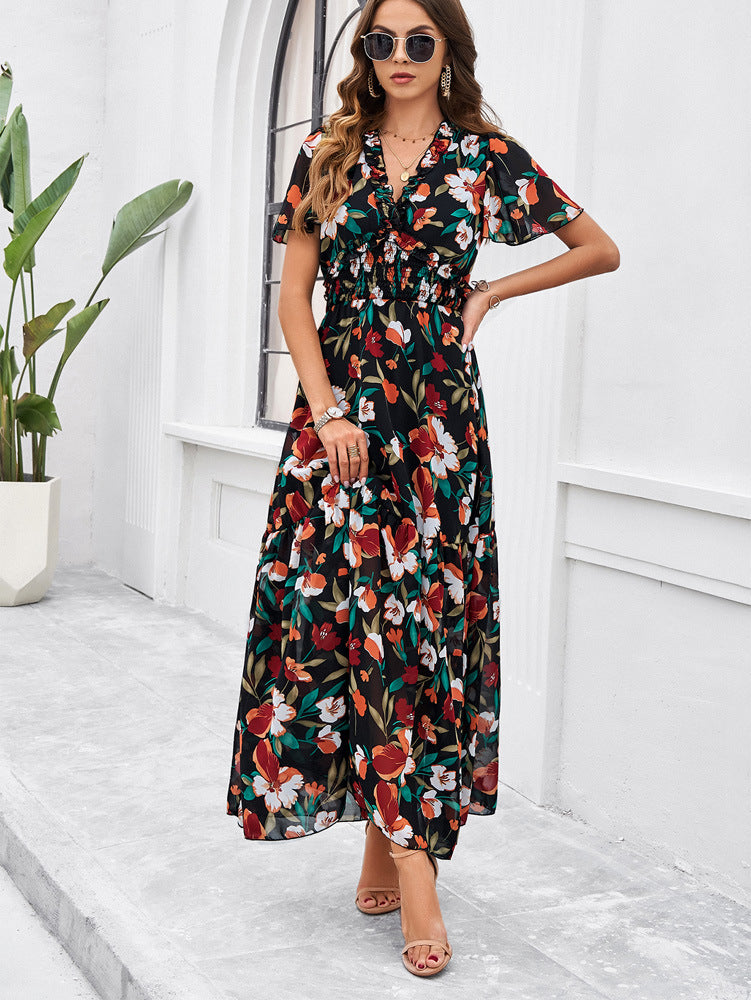 Temperament Leisure Printed Waist-controlled Dress