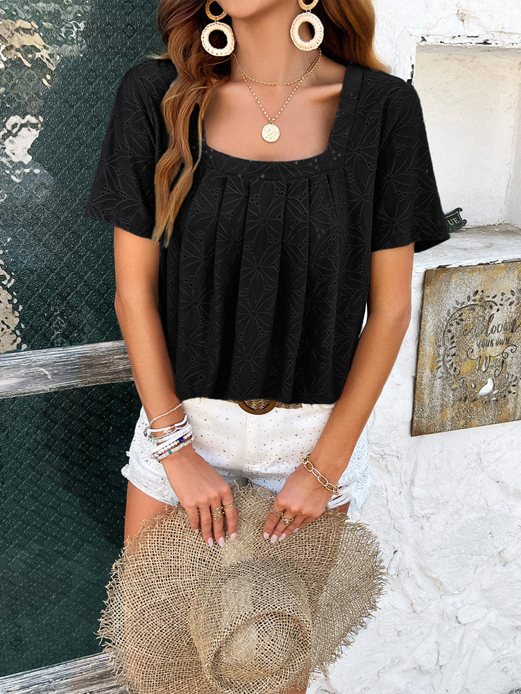 Casual Solid Color Short Sleeve T-shirt Top