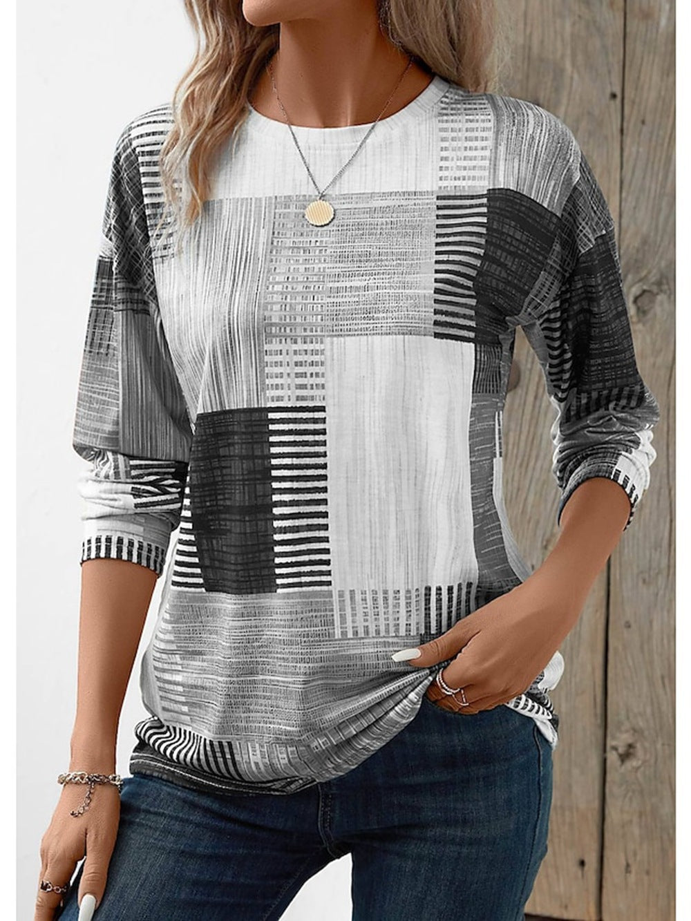 Women's Geometric Printed Loose Long Sleeves Sweater