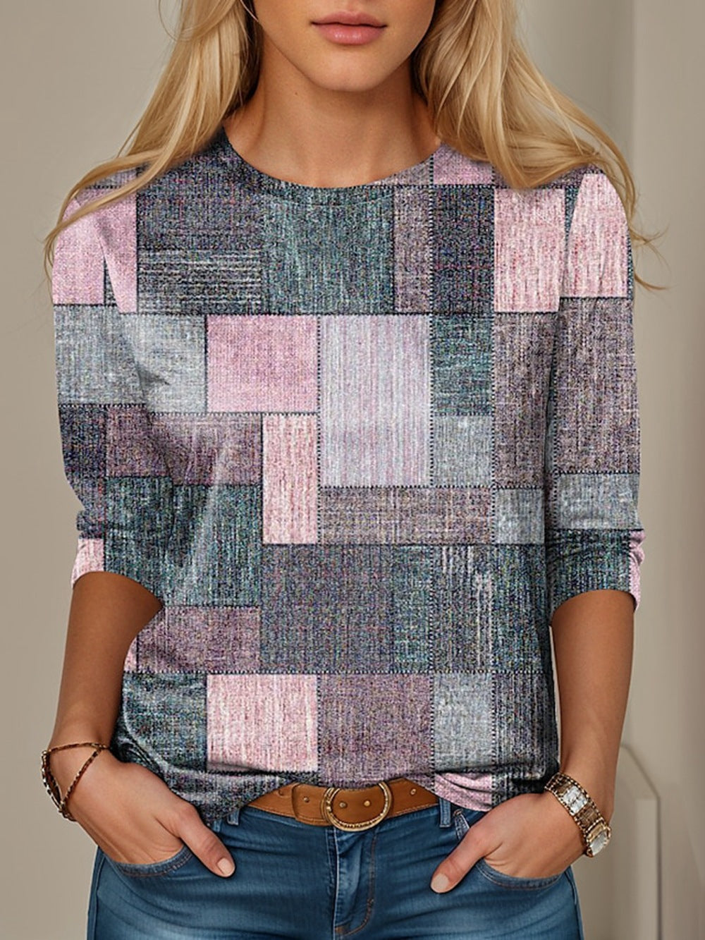 Women's Geometric Printed Loose Long Sleeves Sweater