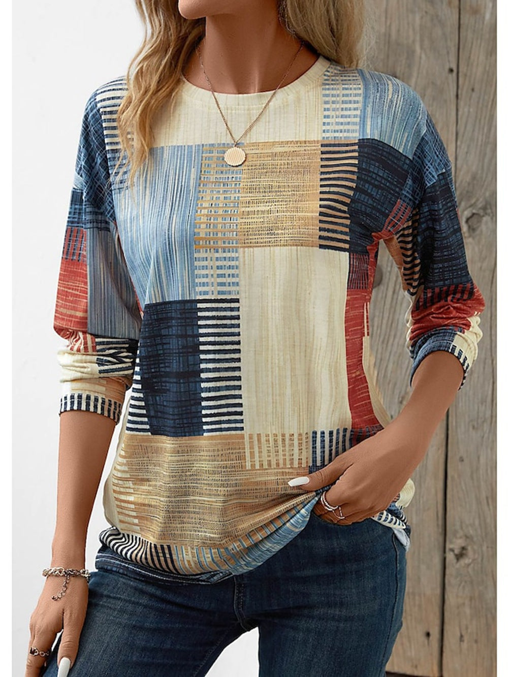 Women's Geometric Printed Loose Long Sleeves Sweater