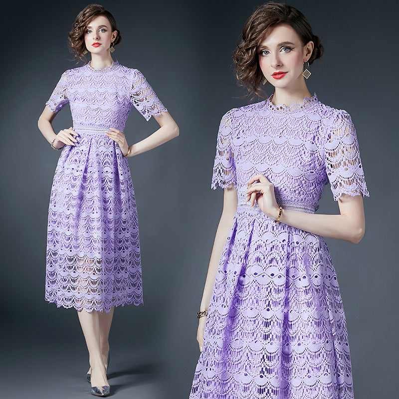 Slimming Hollow Water-soluble Lace Mid-length Dress