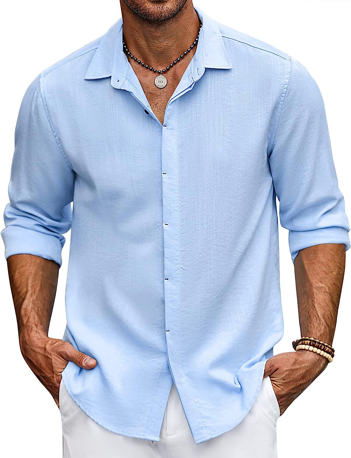 Men's Shirt Solid Color Collage Bar-tack Cardigan