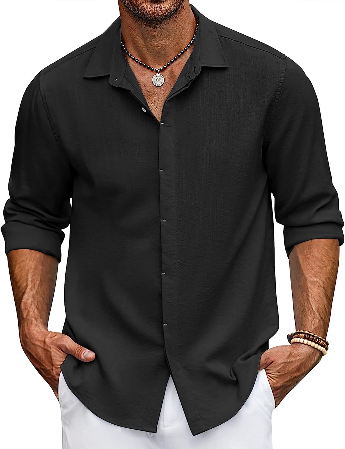 Men's Shirt Solid Color Collage Bar-tack Cardigan