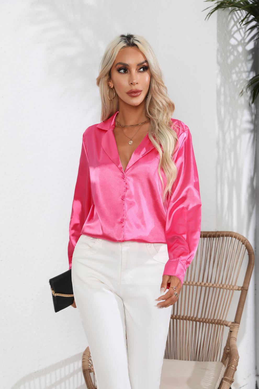 Suit Collar Satin Shirt For Women