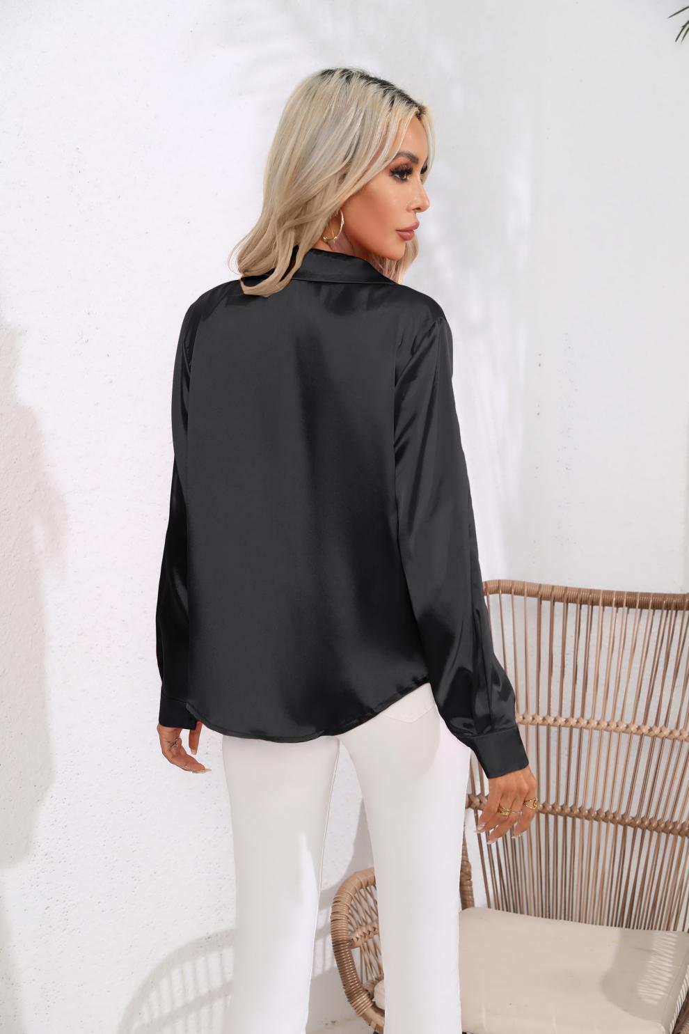 Suit Collar Satin Shirt For Women