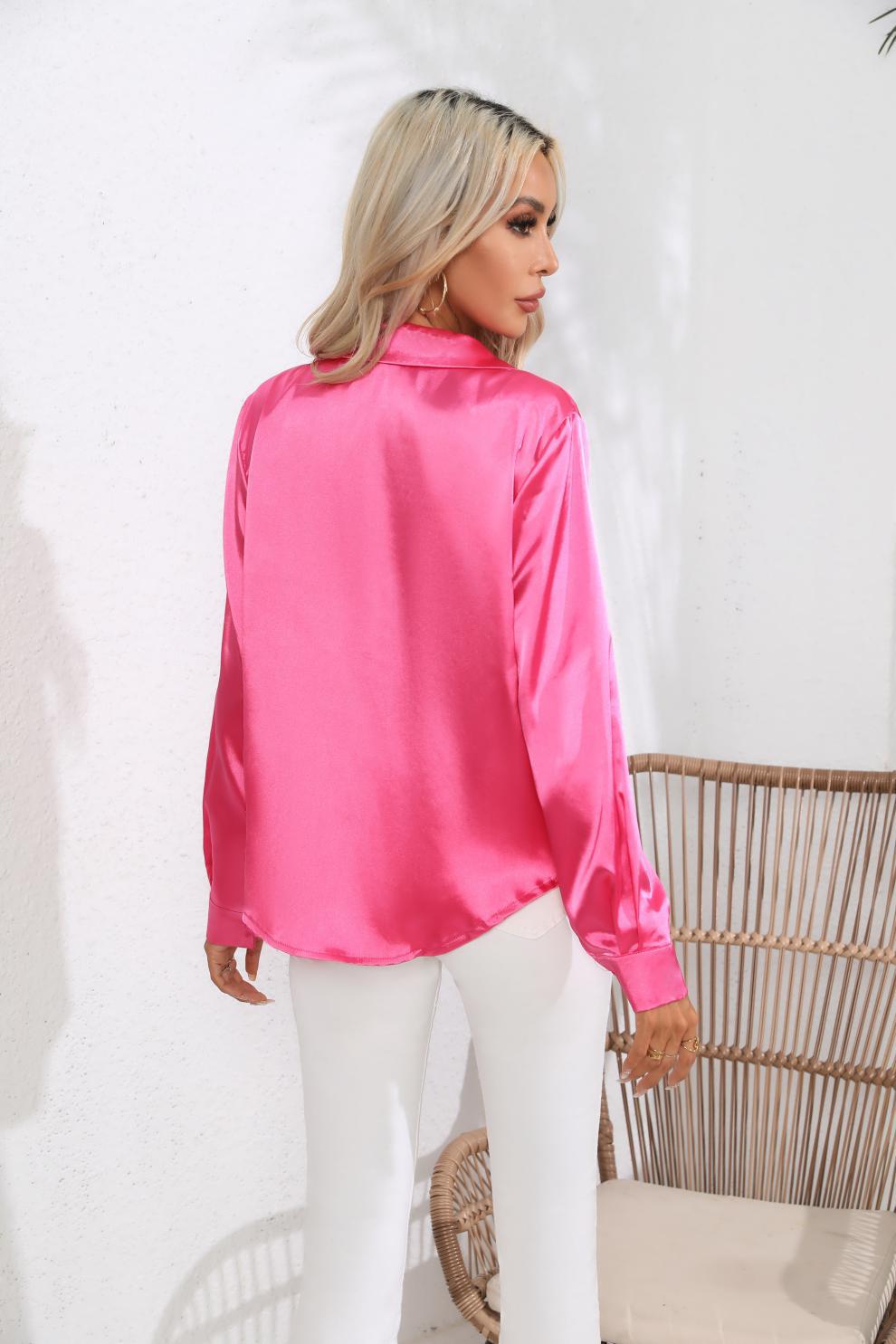 Suit Collar Satin Shirt For Women