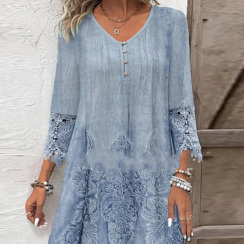 Solid Color Lace Dress Women