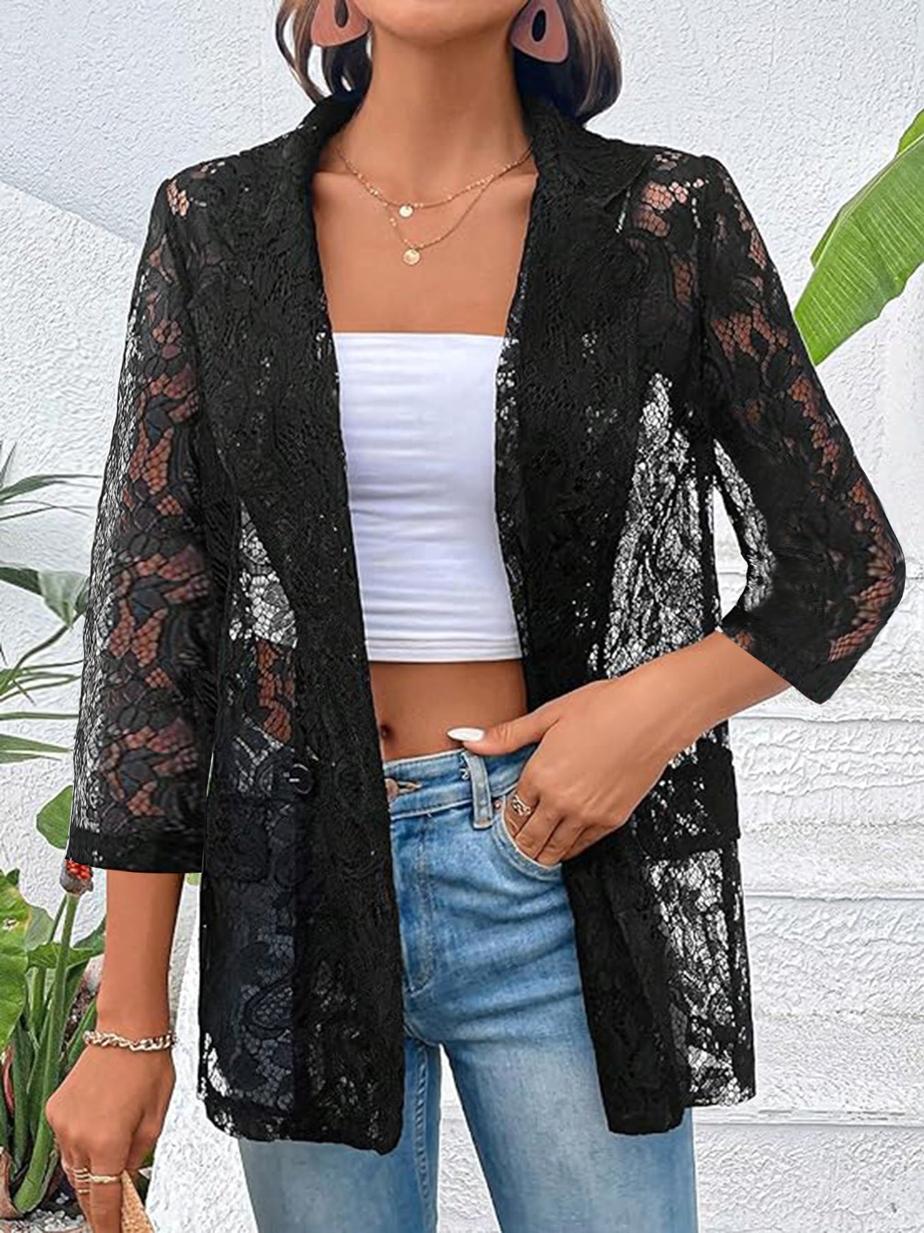 Women's Lace Stitching 34 Sleeve Suit Coat