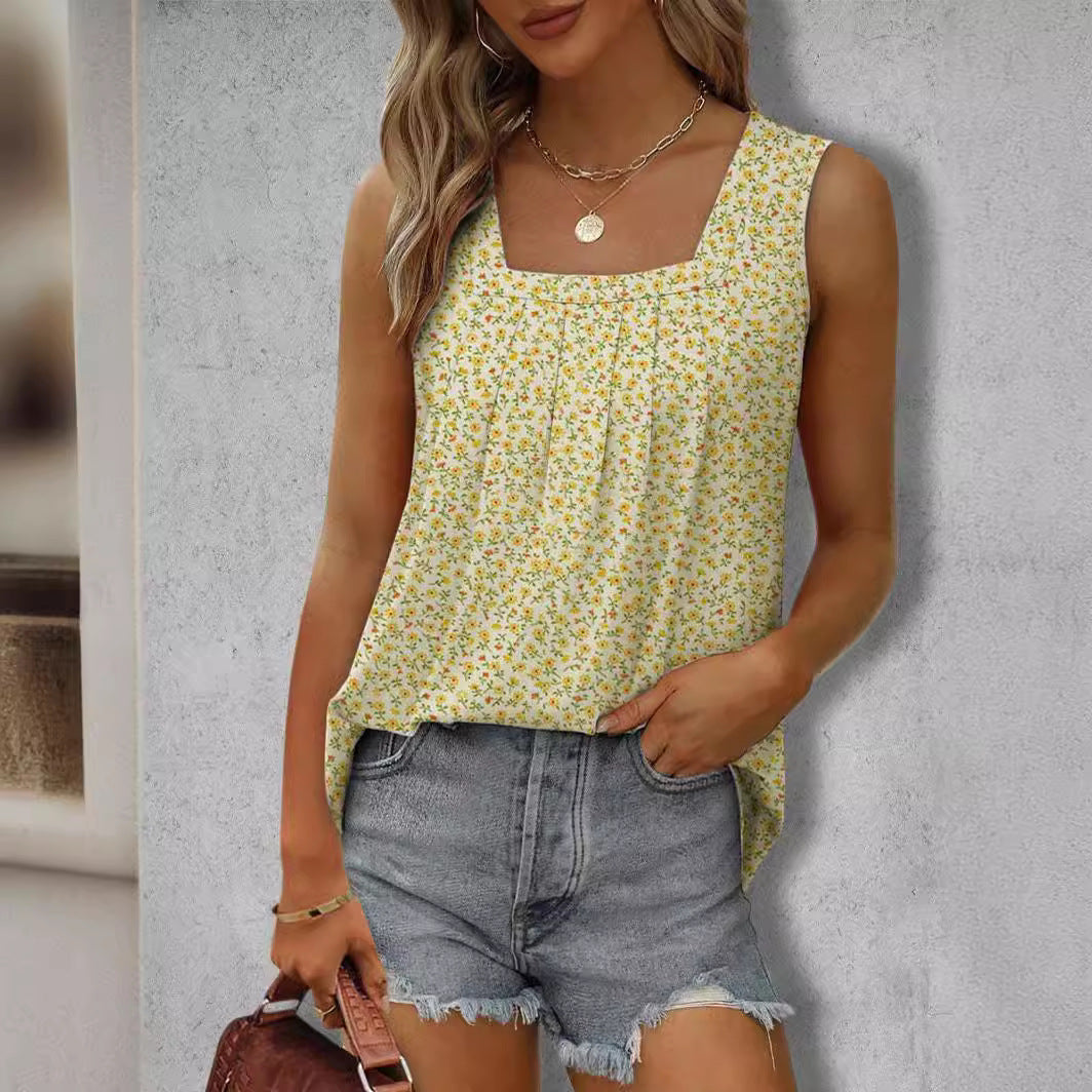 Round Neck Printed Casual Loose Short Sleeves Women's Top