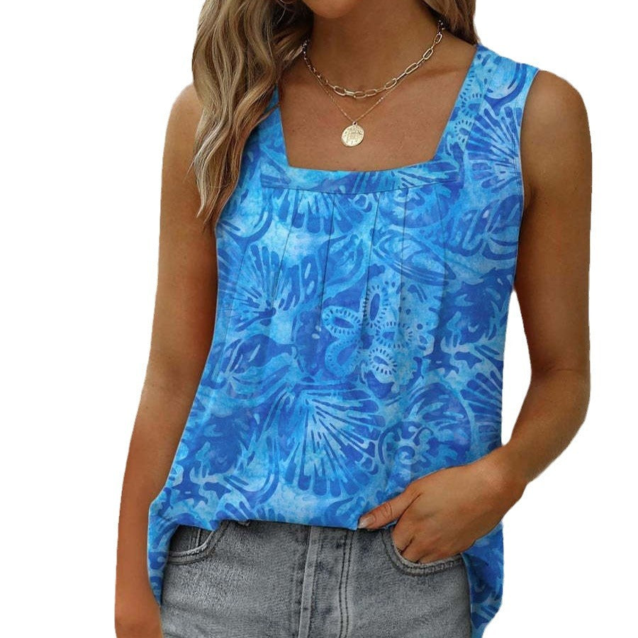 Round Neck Printed Casual Loose Short Sleeves Women's Top