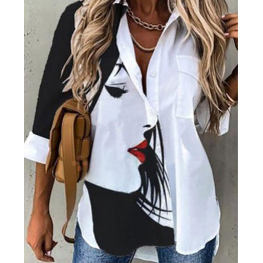 Women's Digital Printing Long Sleeve Shirt Top