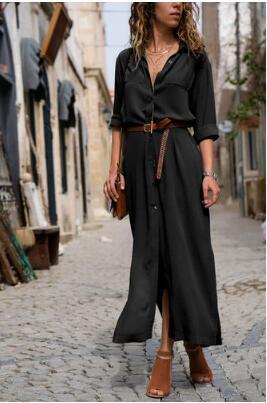 Women's Solid Color Long Sleeve Split Long Dress