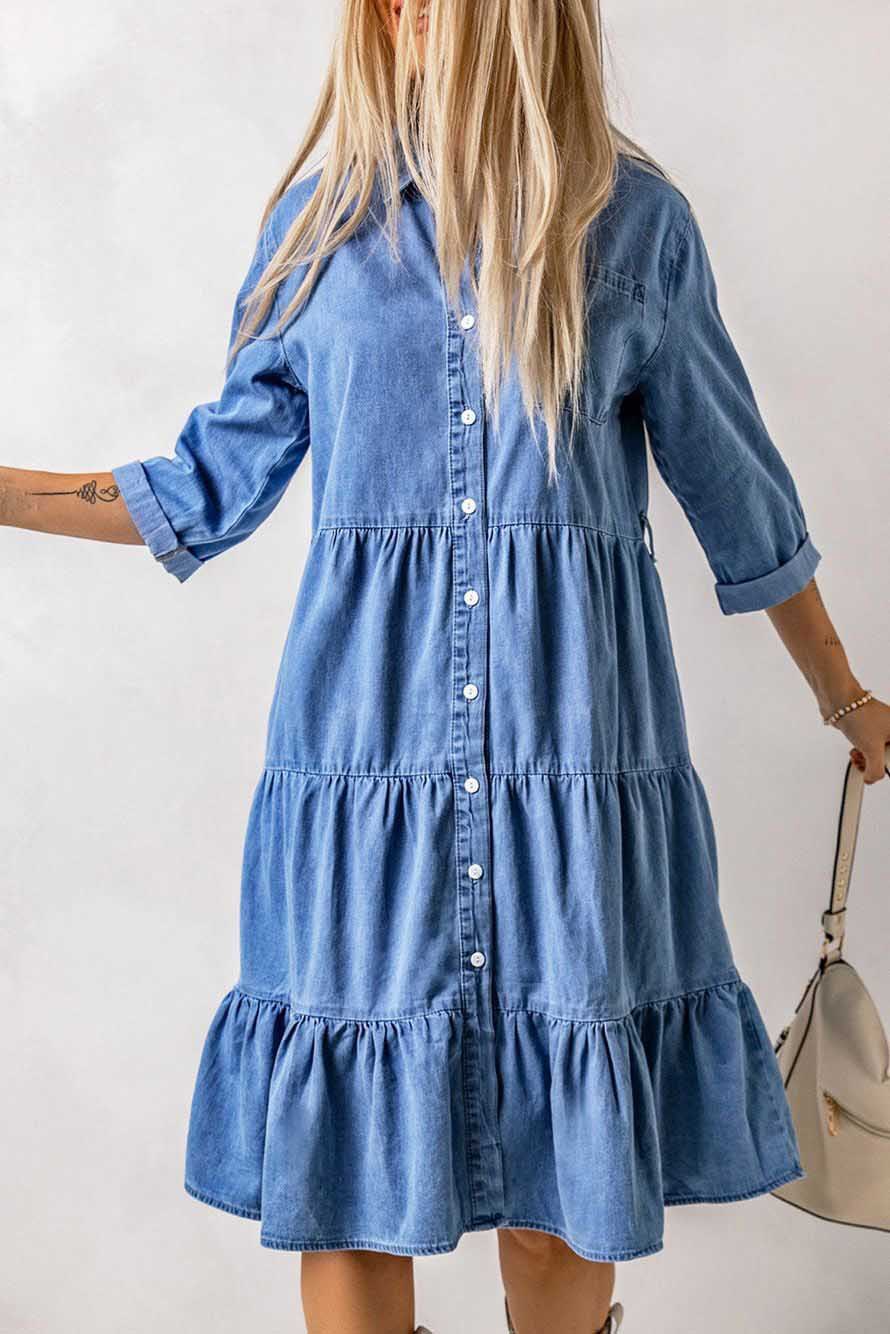 European And American Women's Clothing New Spring And Summer Dress Imitation Denim Button Shirt