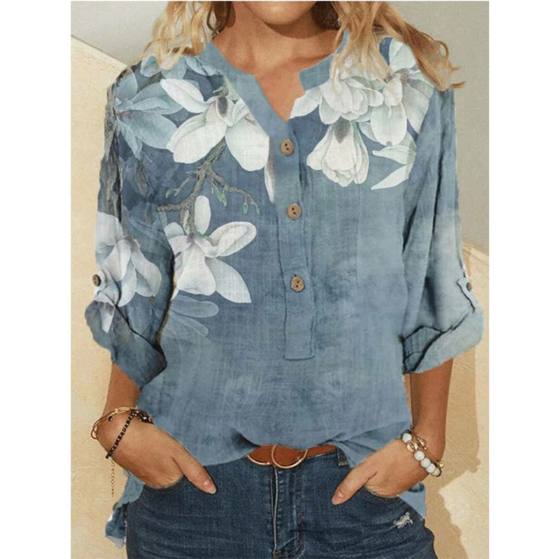 Women's Flower Long Sleeve Shirt Top