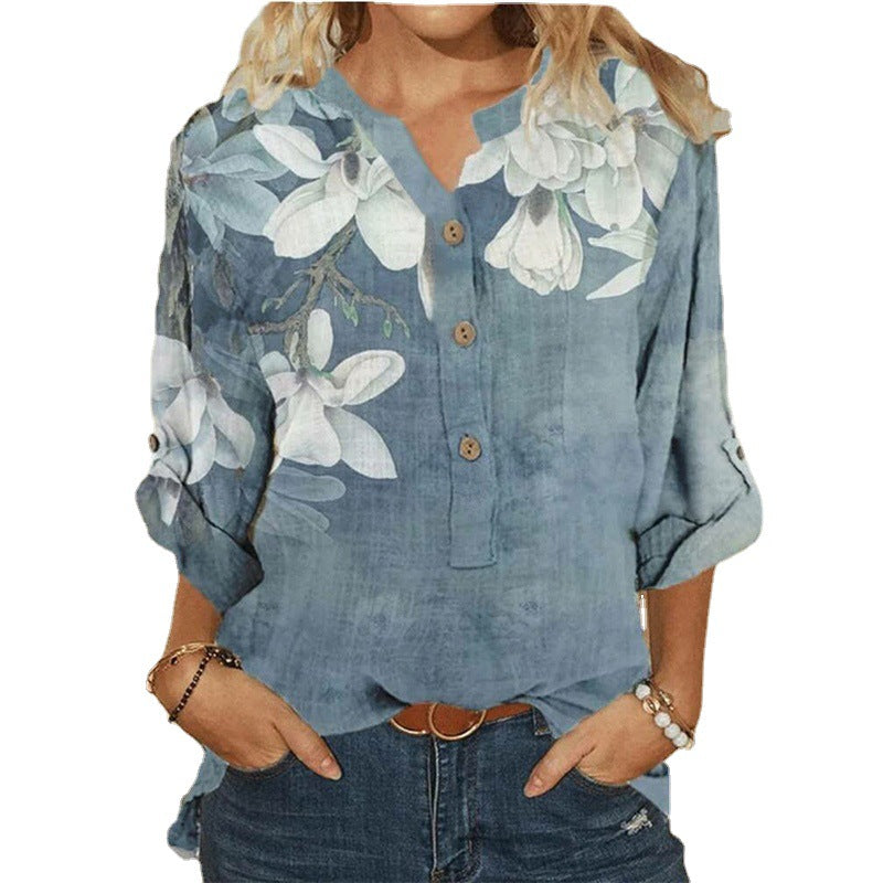 Women's Flower Long Sleeve Shirt Top