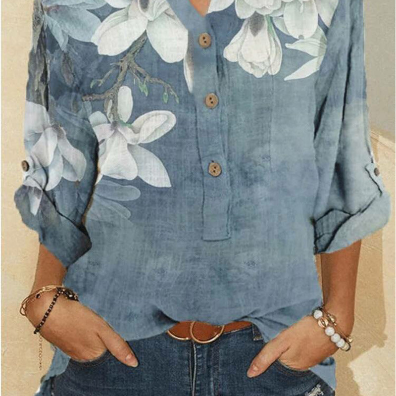 Women's Flower Long Sleeve Shirt Top