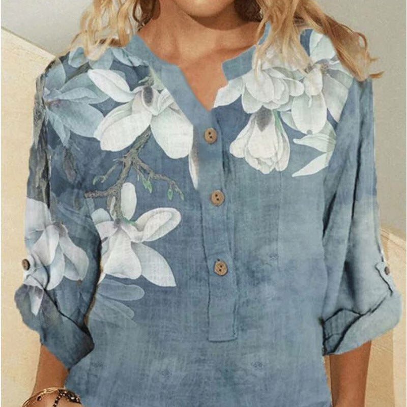 Women's Flower Long Sleeve Shirt Top