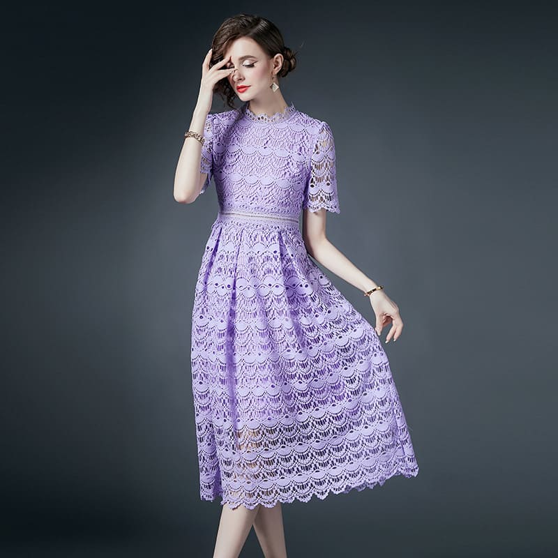 Slimming Hollow Water-soluble Lace Mid-length Dress